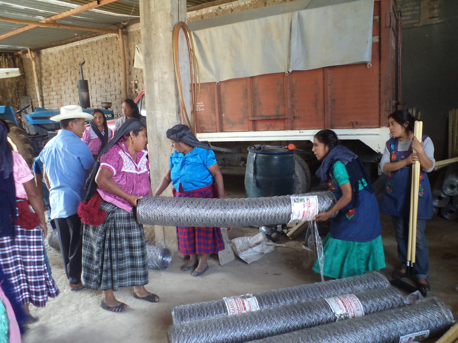 Native community people working on a green project