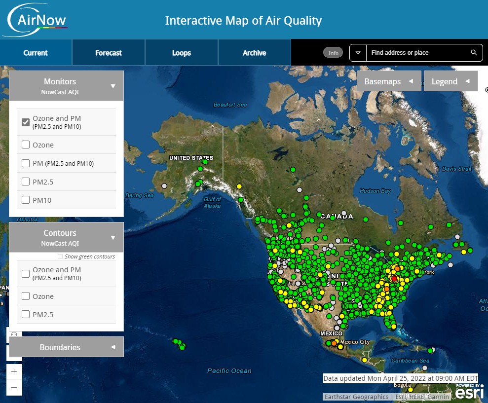 Screenshot or AirNow map