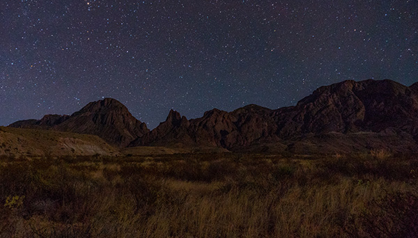 Mountain range at night