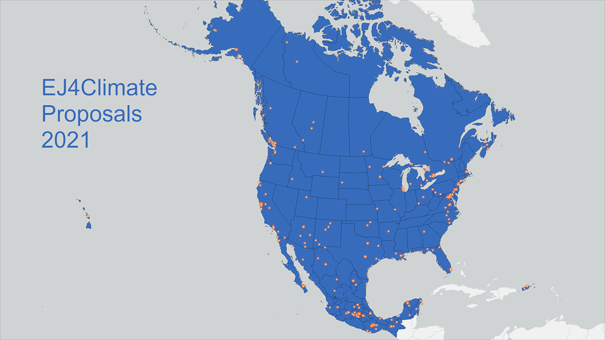 Map showing the location of the EJ4Climate projects for 2021
