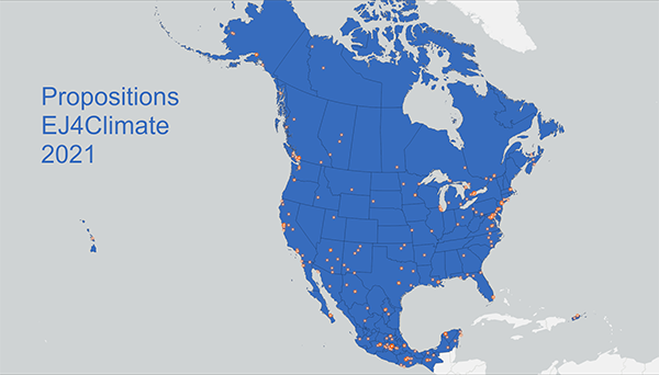 Map showing the location of the EJ4Climate projects for 2021