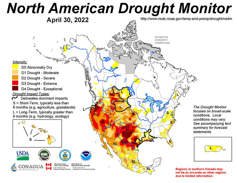 Map showing drought regions in North America