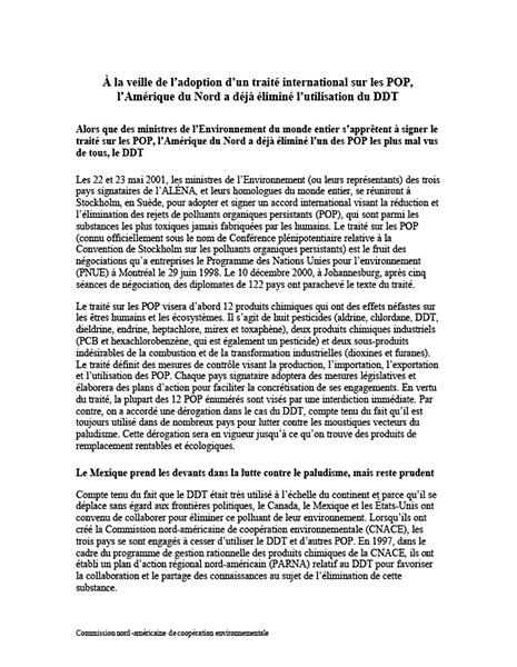 DDT Already Eliminated in North America as World Prepares to Sign POPs Treaty
