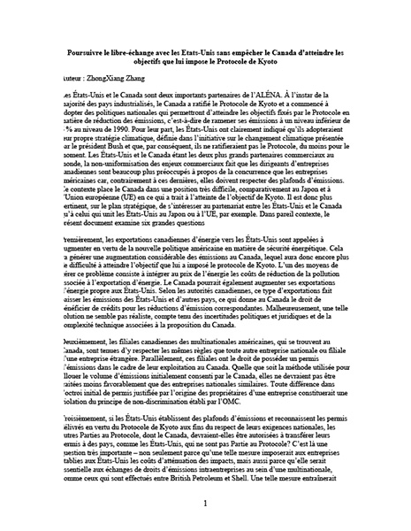 Open Trade With the US Without Compromising Canada’s Ability to Comply With Its Kyoto Target