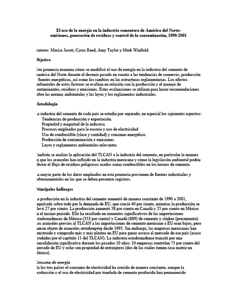 Energy Use in the Cement Industry in North America
